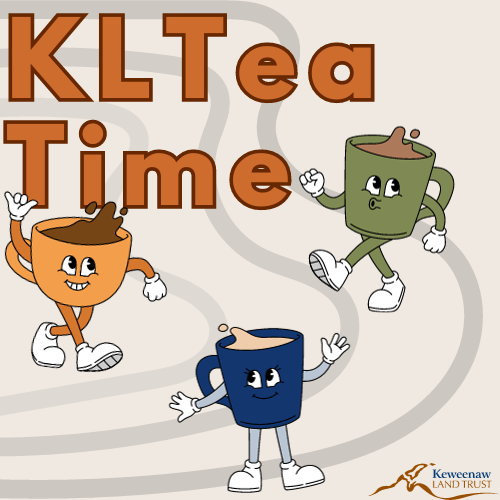 Three happy tea cups dance around the KLTeaTime logo